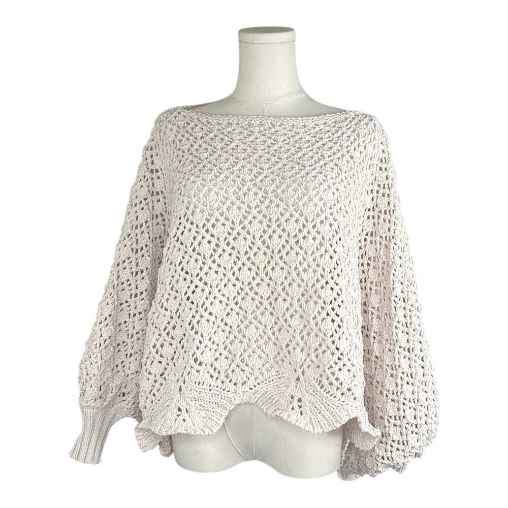 Jessica Simpson Cream Open Knit Crochet Batwing Poncho Sweater Medium